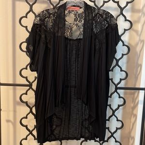 Black Sheer Short Sleeve Open Cardigan with Lace  Size S